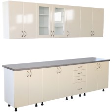 Bucatarie Zebra 260 cm din MDF Vanilie cu blat termoizolant gri